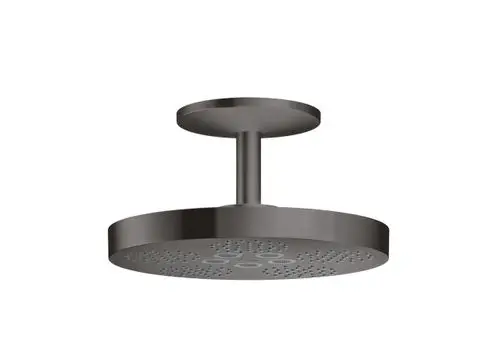 Deckenmontierte Kopfbrause in gebürstetem Schwarzchrom von AXOR mit einem runden Design und zwei Strahlarten.
